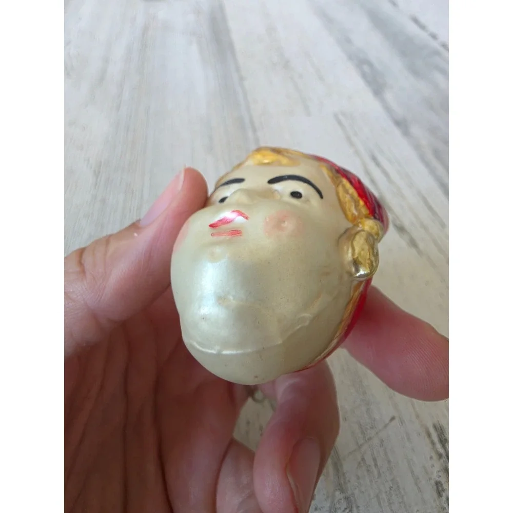 Antique boy glass head cap ornament Xmas tree